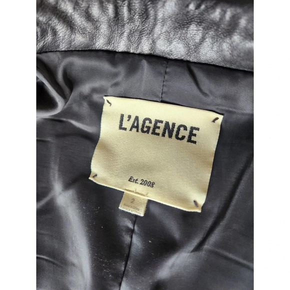 NWD L'Agence Kenzie Double Breasted Leather Blazer Size 2 Black - Picture 12 of 14
